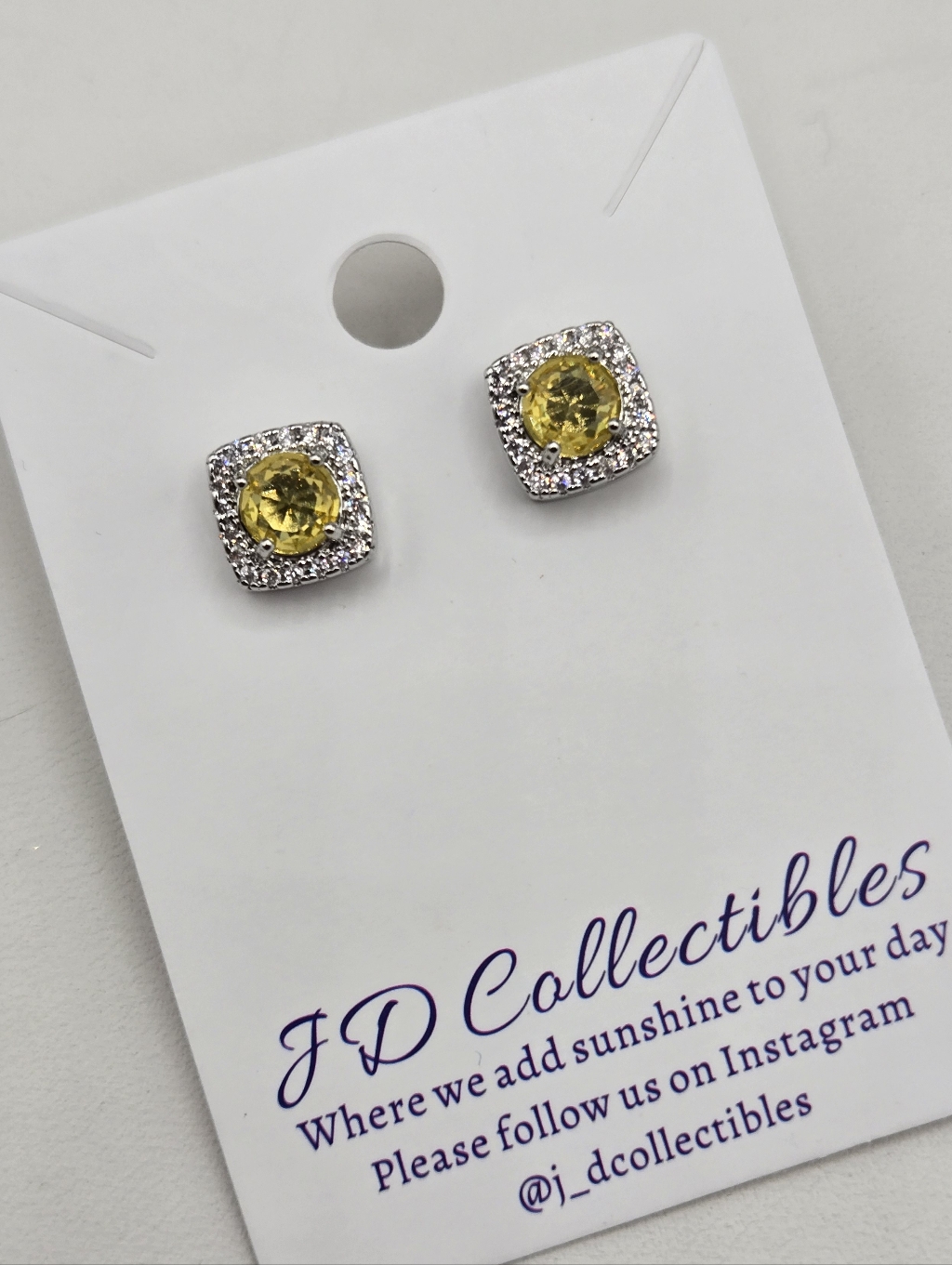 Swarovski Crystal Elements Silver Stud Earrings Citrine Yellow Halo Prom Bridal 45$